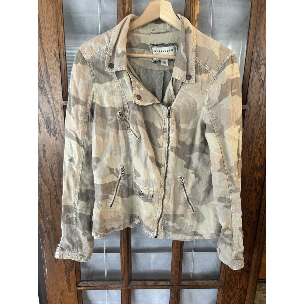 MARRAKECH Anthropologie Women Camo Linen And Cotton Jacket Medium